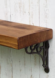 14.5 cm deep Solid Pine wood Rustic Mantel Shelf, incl. decorative shelf support brackets