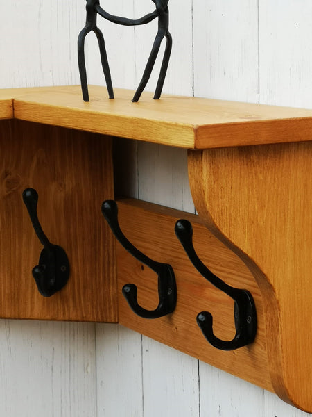 Farmhouse Solid wood Hat and Coat Rack with shelf French white