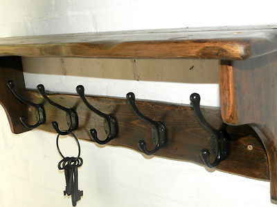 Reclaimed wood Hat and Coat Rack with shelf and Black cast iron hooks,  Cottage Country Vintage style – Rustic Wooden Crafts