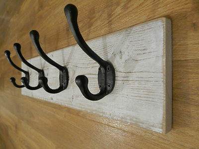 Reclaimed Wood Shabby Chic White wash Coat and Hat Rack with Black Cast  iron hooks – Rustic Wooden Crafts