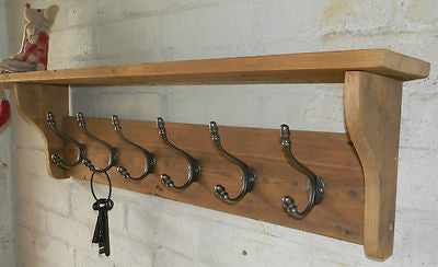 Reclaimed wood Hat and Coat Rack with shelf Rustic Shabby Eco 3 to
