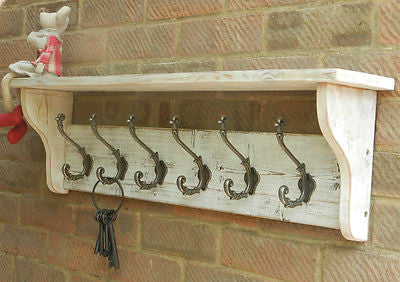 Reclaimed wood Coat & Hat Rack with shelf Shabby Chic Distressed