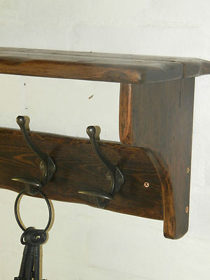 Reclaimed wood Hat and Coat Rack with shelf and Wide Cast iron Hooks Cottage Country Vintage style Rustic Wooden Crafts