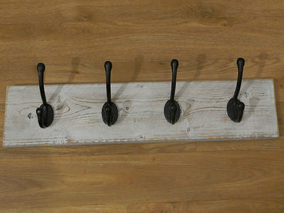 Reclaimed Wood Shabby Chic White wash Coat and Hat Rack with Black Cast  iron hooks – Rustic Wooden Crafts