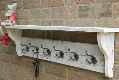 Shabby Chic Coat and Hat Rack with shelf Rustic White wash Reclaimed wood Rustic Wooden Crafts