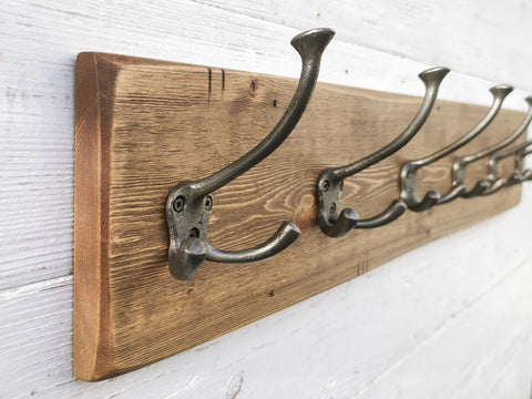 Copy of Handmade Reclaimed Victorian boards wooden Rustic Hat and Coat Rack Triple hooks