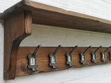 Handmade Coat Rack with Shelf – School Style Numbered Hooks Rustic looking wood