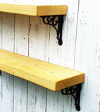 20 cm deep Solid Pine wood Rustic Mantel Shelf, incl. decorative shelf support brackets