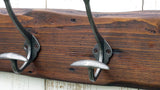 Handmade Reclaimed Wood Cottage Country Vintage style Coat & Hat Rack with Wide cast iron hooks