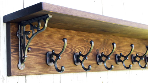 Reclaimed wood Hat and Coat Rack with shelf and Adison hooks