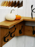 Solid Wood Hat&Coat CORNER Rack with shelf Shabby Chic Rustic finish 3,5,7 or 9 hook
