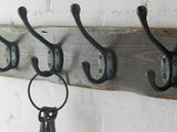 Handmade Reclaimed Wood Cottage Country Vintage style Coat & Hat Rack with Black Cast iron hooks