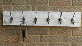 Handmade Reclaimed wood Hat and Coat Rack Rustic Shabby chic white wash with Wide hooks