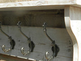 Reclaimed wood Coat & Hat Rack with shelf Shabby Chic Distressed White Wash with Ornate Decor hooks