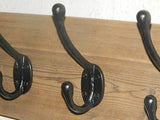 Handmade Reclaimed wood Hat and Coat Rack Rustic Shabby Eco with Black cast iron hooks