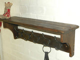 Handmade Reclaimed wood Cottage Country Vintage style Hat & Coat Rack with shelf and Acorn style hooks