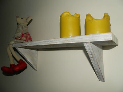 Vintage Shabby chic country style rustic distressed white wash solid wood shelf