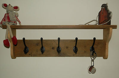Solid wood Hat and Coat Rack with shelf Shabby Chic Rustic Eco 3,4,5,6,7,8 hooks