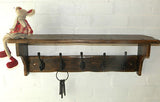 Handmade Reclaimed wood Cottage Country Vintage style Hat and Coat Rack with shelf and Black cast iron hooks