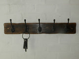 Handmade Reclaimed Wood Cottage Country Vintage style Coat & Hat Rack with Black Cast iron hooks